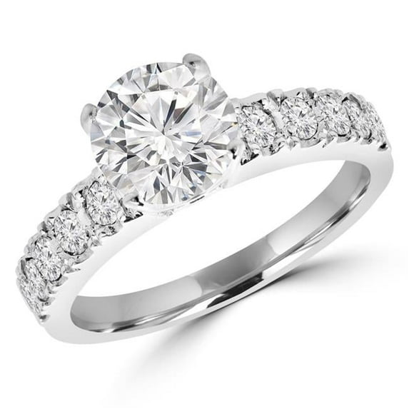 Majesty Diamonds MD180405-4.25 0.9 CTW Round Diamond Solitaire with Accents Engagement Ring in 14K White Gold - Size 4.25