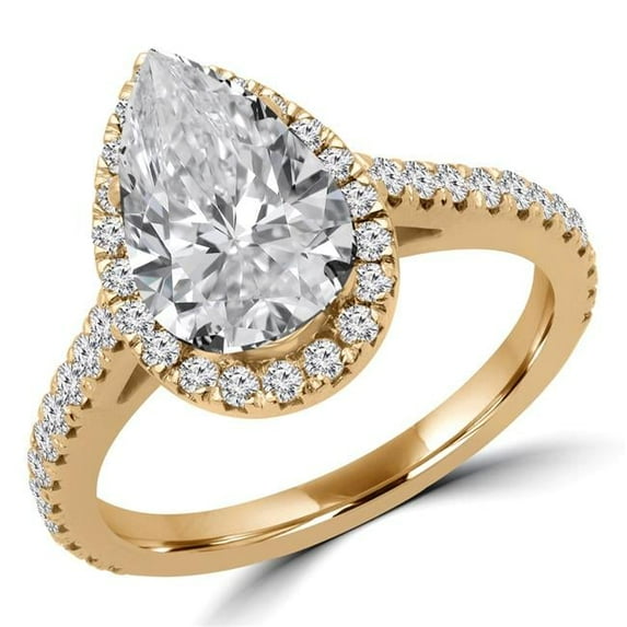 Majesty Diamonds MD180416-3.75 2.12 CTW Pear Diamond Halo Engagement Ring in 14K Yellow Gold - Size 3.75