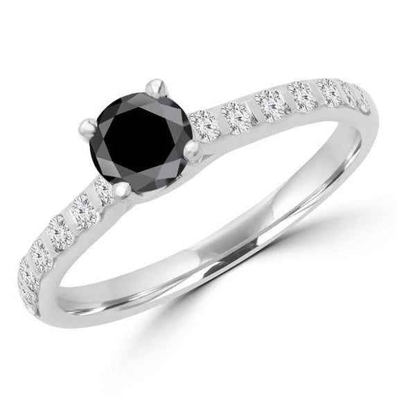 Majesty Diamonds MD180425-6.25 0.9 CTW Round Black Diamond Promise Solitaire with Accents Engagement Ring in 14K White Gold - Size 6.25