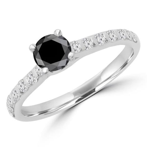 Majesty Diamonds MD180425-7.5 0.9 CTW Round Black Diamond Promise Solitaire with Accents Engagement Ring in 14K White Gold - Size 7.5