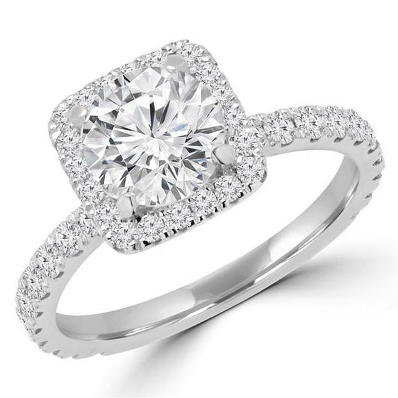 Majesty Diamonds MD180440-3 1.3 CTW Round Diamond Halo Engagement Ring in 14K White Gold - Size 3
