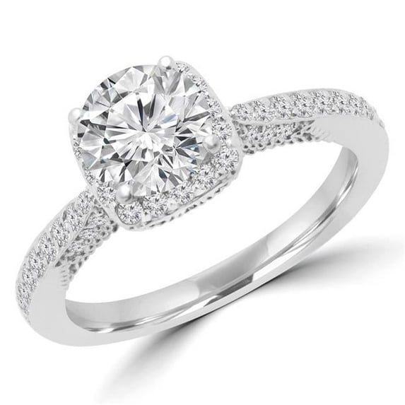 Majesty Diamonds MD180446-7.75 1.3 CTW Round Diamond Vintage Halo Engagement Ring in 14K White Gold - Size 7.75
