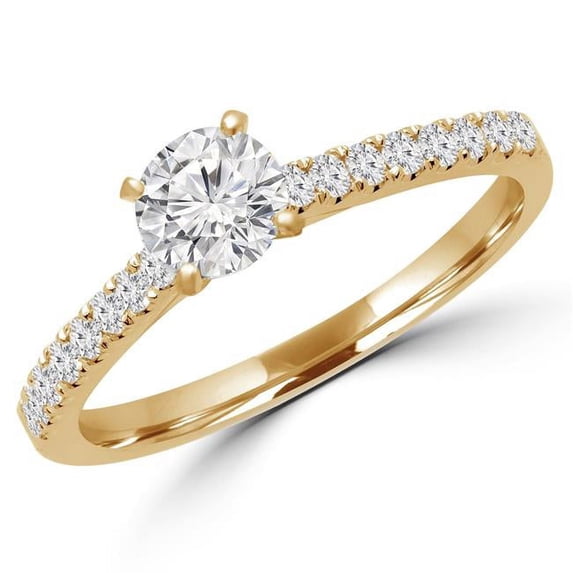 Majesty Diamonds MD180449-7.5 0.75 CTW Round Diamond Solitaire with Accents Engagement Ring in 14K Yellow Gold - Size 7.5