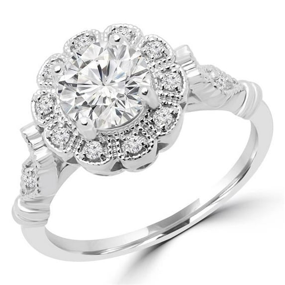 Majesty Diamonds MD180458-4.25 0.62 CTW Round Diamond Halo Engagement Ring in 14K White Gold - Size 4.25