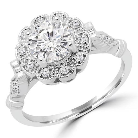 Majesty Diamonds MD180458-4.5 0.62 CTW Round Diamond Halo Engagement Ring in 14K White Gold - Size 4.5