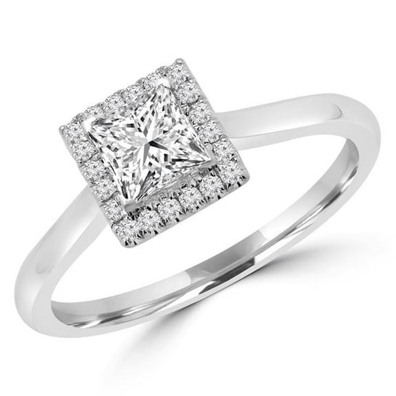 Majesty Diamonds MD180476-7.5 0.62 CTW Princess Diamond Promise V-Prong Halo Engagement Ring in 14K White Gold - Size 7.5