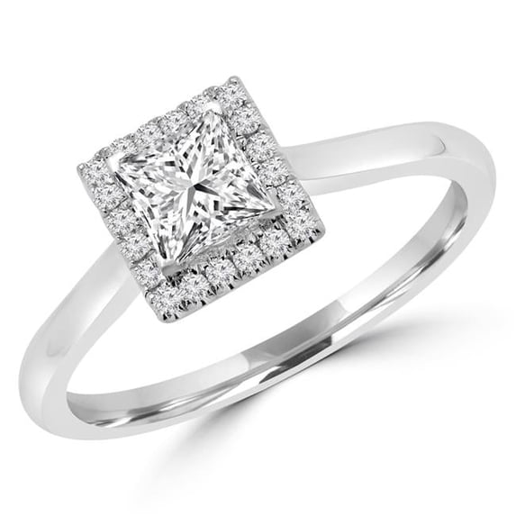 Majesty Diamonds MD180476-8.75 0.62 CTW Princess Diamond Promise V-Prong Halo Engagement Ring in 14K White Gold - Size 8.75