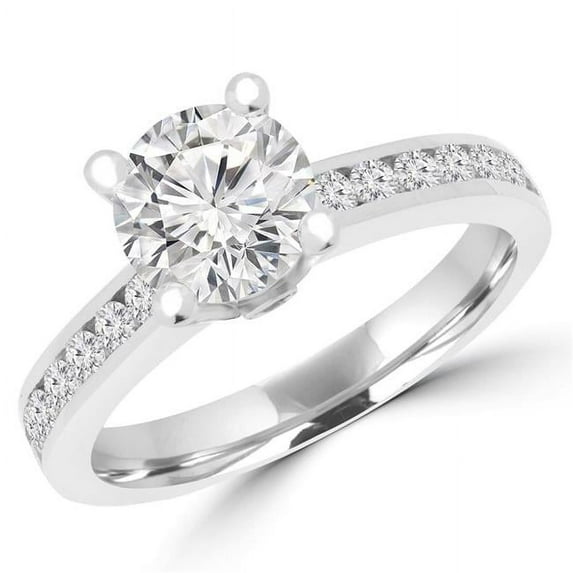 Majesty Diamonds MD180535-5.25 1.1 CTW Round Diamond Solitaire with Accents Engagement Ring in 14K White Gold with Channel Set Accents - Size 5.25