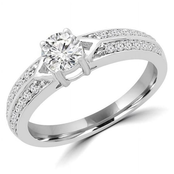 Majesty Diamonds MD180577-6 0.62 CTW Round Diamond Solitaire with Accents Engagement Ring in 14K White Gold - Size 6