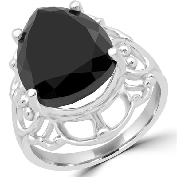 Majesty Diamonds MD180587-4 8 CT Pear Black Diamond Solitaire Engagement Ring in 14K White Gold - Size 4