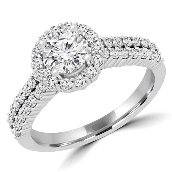 Majesty Diamonds MD180591-4.5 1.1 CTW Round Diamond Vintage Two Row Halo Engagement Ring in 14K White Gold - Size 4.5