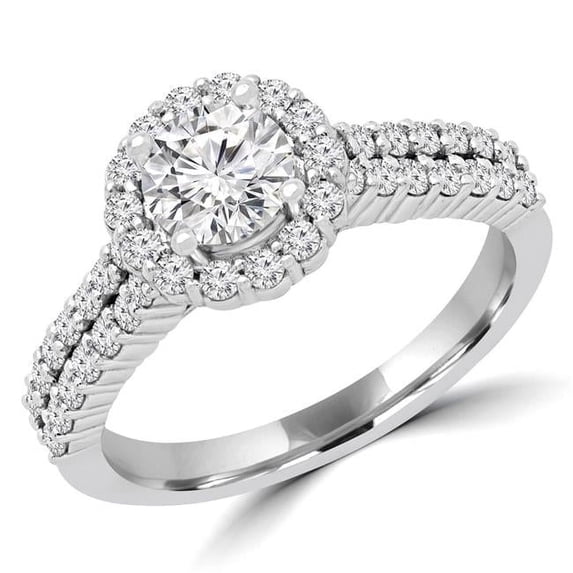 Majesty Diamonds MD180591-8.5 1.1 CTW Round Diamond Vintage Two Row Halo Engagement Ring in 14K White Gold - Size 8.5