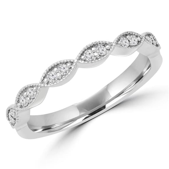 Majesty Diamonds MD180597-4.75 0.12 CTW Round Diamond Vintage Semi-Eternity Wedding Band Ring in 14K White Gold - Size 4.75