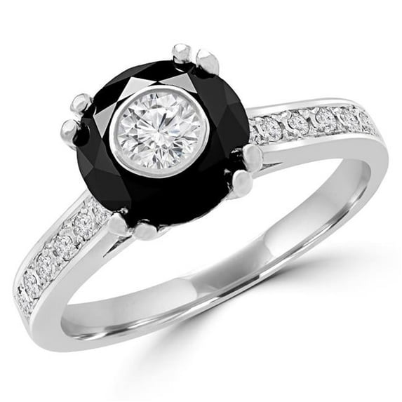 Majesty Diamonds MD180610-3.25 1.1 CTW Round Black Diamond Double Prong Simion Solitaire with Accents Engagement Ring in 14K White Gold - Size 3.25