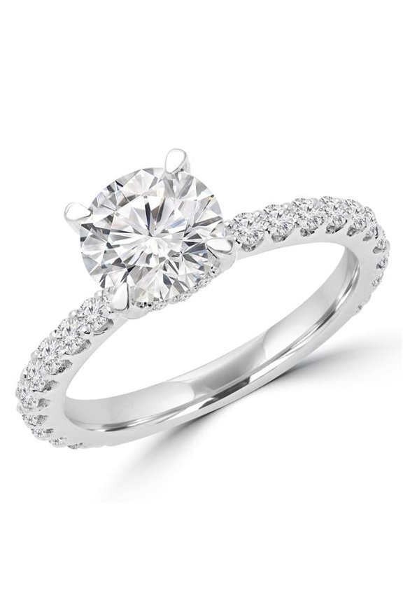 MD190008-9 2.1 CTW Round Diamond Solitaire with Accents Engagement Ring in 14K White Gold - Size 9