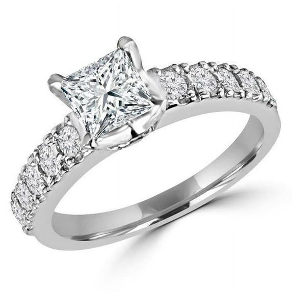 Majesty Diamonds MD190012-3.25 1.87 CTW Princess Diamond Solitaire with Accents Engagement Ring in 14K White Gold - Size 3.25