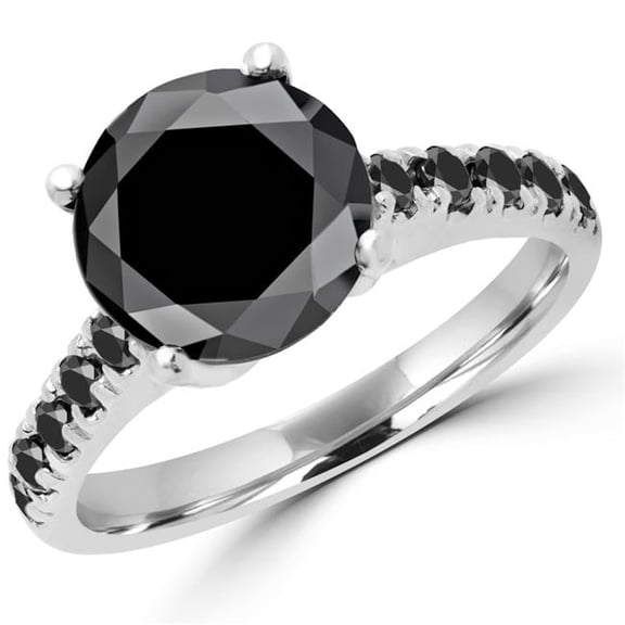 Majesty Diamonds MD190072-7.25 3.6 CTW Round Black Diamond Solitaire with Accents Engagement Ring in 18K White Gold - Size 7.25