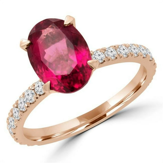 Majesty Diamonds MD190074-8.75 1.9 CTW Oval Red Tourmaline Under Halo Solitaire with Accents Engagement Ring in 14K Rose Gold - Size 8.75
