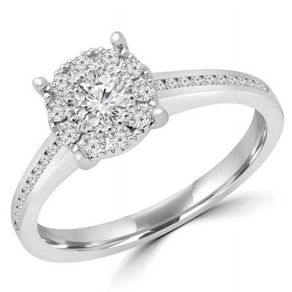 Majesty Diamonds MD190102-4 0.4 CTW Round Diamond Halo Engagement Ring in 14K White Gold Channel Set Accents - Size 4