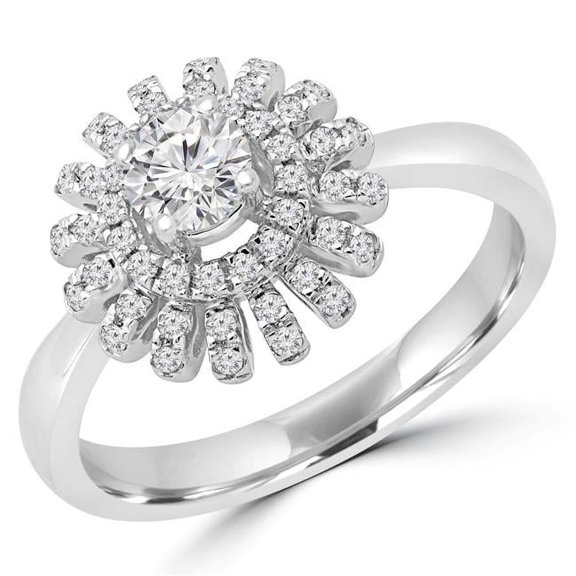 Majesty Diamonds MD190103-9 0.4 CTW Round Diamond Vintage Floral Motif Halo Engagement Ring in 14K White Gold - Size 9