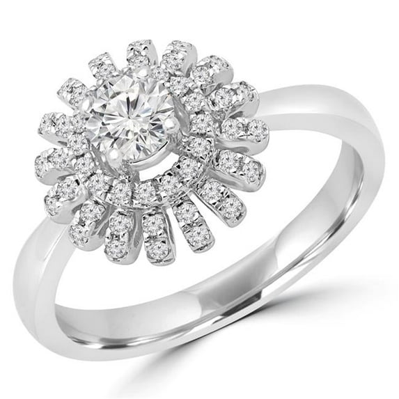 Majesty Diamonds MD190108-8 0.5 CTW Round Diamond Vintage Floral Motif Halo Engagement Ring in 14K White Gold - Size 8
