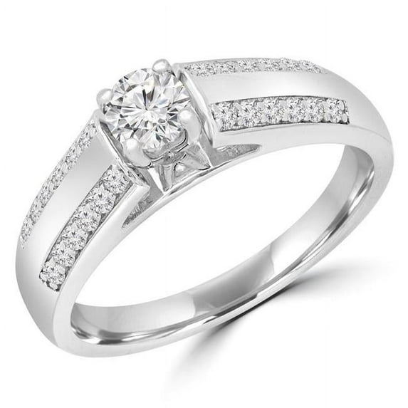 Majesty Diamonds MD190116-9 0.4 CTW Round Diamond Solitaire with Accents Engagement Ring in 14K White Gold - Size 9