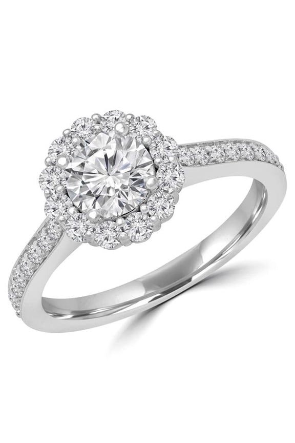 MD190120-4 0.9 CTW Round Diamond Halo Engagement Ring in 14K White Gold - Size 4