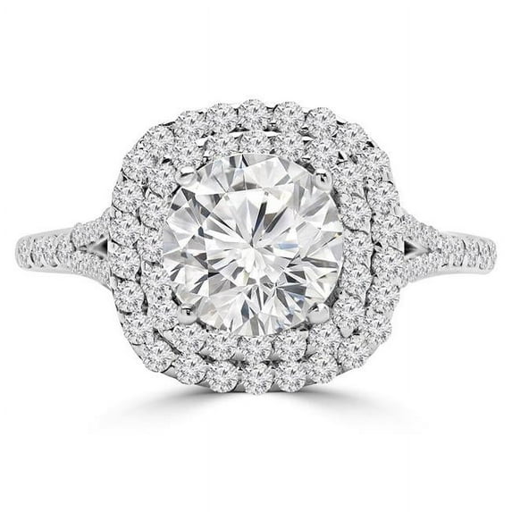 Majesty Diamonds MD190205-3 1.25 CTW Round Diamond Double Cushion Split Shank Cathedral Halo Engagement Ring in 14K White Gold with Accents - Size 3