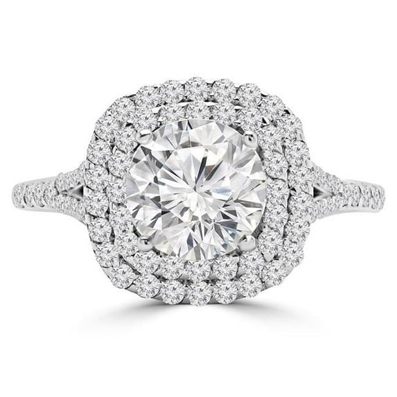 Majesty Diamonds MD190205-8.75 1.25 CTW Round Diamond Double Cushion Split Shank Cathedral Halo Engagement Ring in 14K White Gold with Accents - Size 8.75