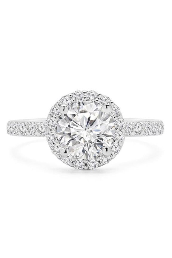 MD190206-9 1.2 CTW Round Diamond Cathedral with Open Bridge Halo Engagement Ring in 14K White Gold with Accents - Size 9