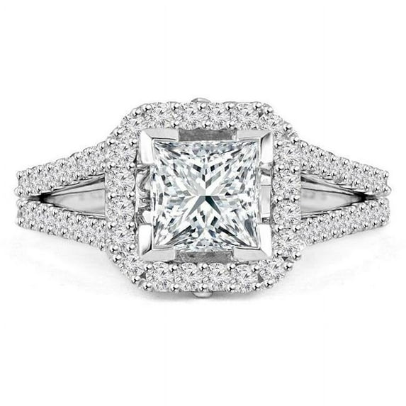 Majesty Diamonds MD190208-5.75 1.6 CTW Princess Diamond Split Shank Princess Halo Engagement Ring in 18K White Gold with Accents - Size 5.75