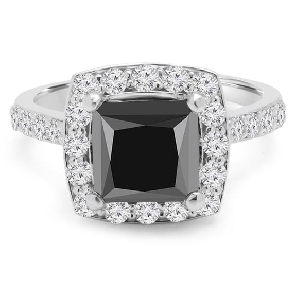 Majesty Diamonds MD190210-5 2.875 CTW Princess Black Diamond Cushion Halo Engagement Ring in 14K White Gold with Accents - Size 5