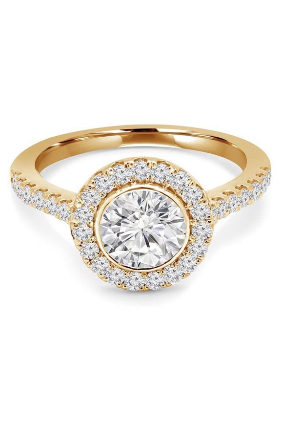 MD190213-9 1.33 CTW Round Diamond Open Bridge Halo Engagement Ring in 14K Yellow Gold with Accents - Size 9