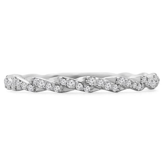 Majesty Diamonds MD190215-8.25 0.2 CTW Round Diamond Twisted Semi-Eternity Wedding Band Ring in 14K White Gold - Size 8.25