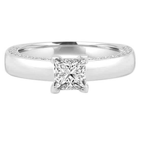 Majesty Diamonds MD190218-6.5 1.125 CTW Princess Diamond Solitaire with Accents Engagement Ring in 14K White Gold - Size 6.5