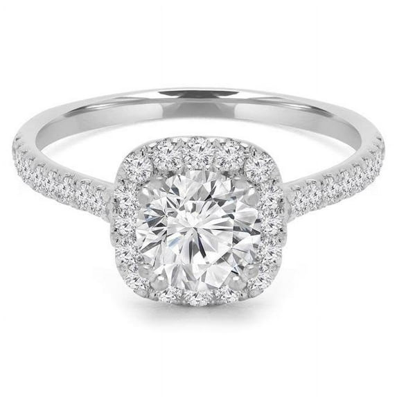 Majesty Diamonds MD190231-7.25 1 CTW Round Diamond Cushion Halo Engagement Ring in 14K White Gold with Accents - Size 7.25