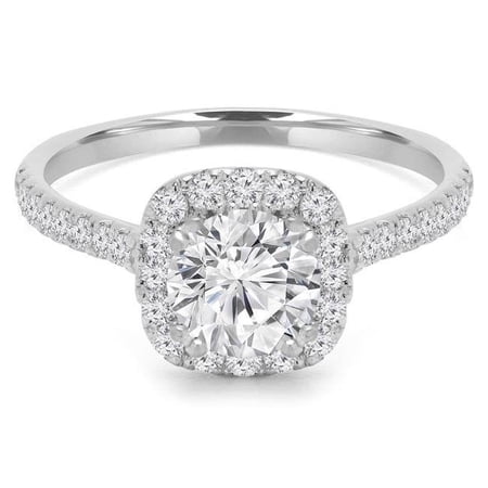 Majesty Diamonds MD190231-9 1 CTW Round Diamond Cushion Halo Engagement Ring in 14K White Gold with Accents - Size 9