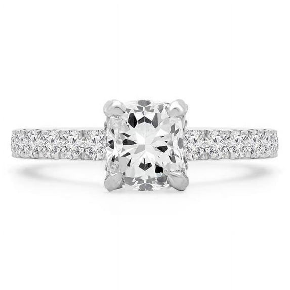 Majesty Diamonds MD190262-5.75 2.2 CTW Cushion Diamond Solitaire with Accents Engagement Ring in 14K White Gold - Size 5.75