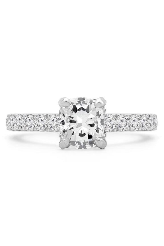 MD190262-9 2.2 CTW Cushion Diamond Solitaire with Accents Engagement Ring in 14K White Gold - Size 9