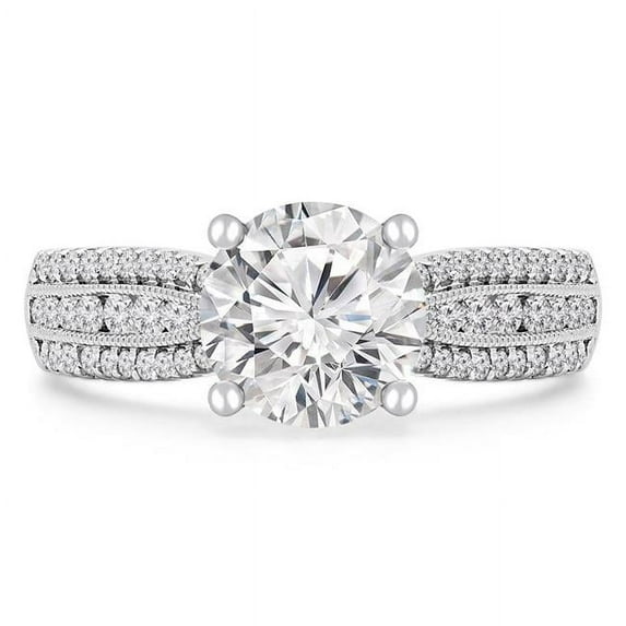 Majesty Diamonds MD190266-4.25 3.1 CTW Round Diamond Three-Row Taperred Solitaire with Accents Engagement Ring in 18K White Gold - Size 4.25