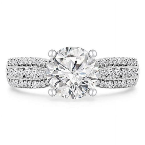 Majesty Diamonds MD190266-4.5 3.1 CTW Round Diamond Three-Row Taperred Solitaire with Accents Engagement Ring in 18K White Gold - Size 4.5