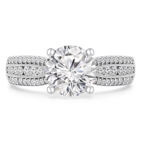 Majesty Diamonds MD190266-5.25 3.1 CTW Round Diamond Three-Row Taperred Solitaire with Accents Engagement Ring in 18K White Gold - Size 5.25