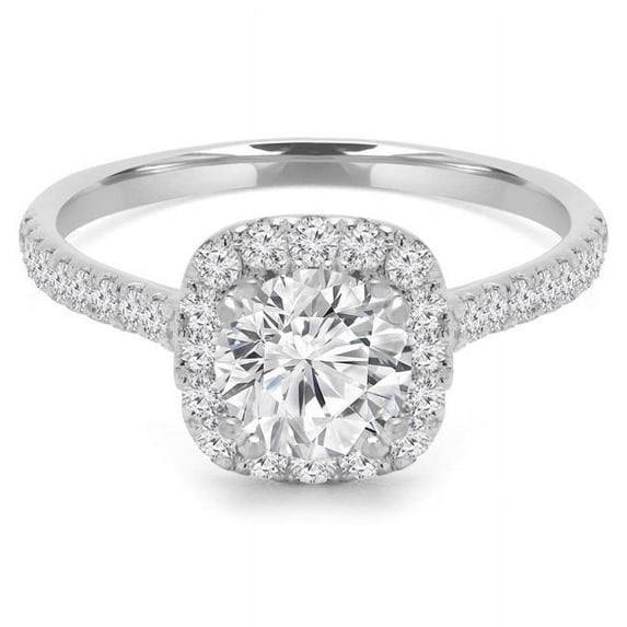 Majesty Diamonds MD190270-5.75 1.1 CTW Round Diamond Cushion Halo Engagement Ring in 14K White Gold with Accents - Size 5.75