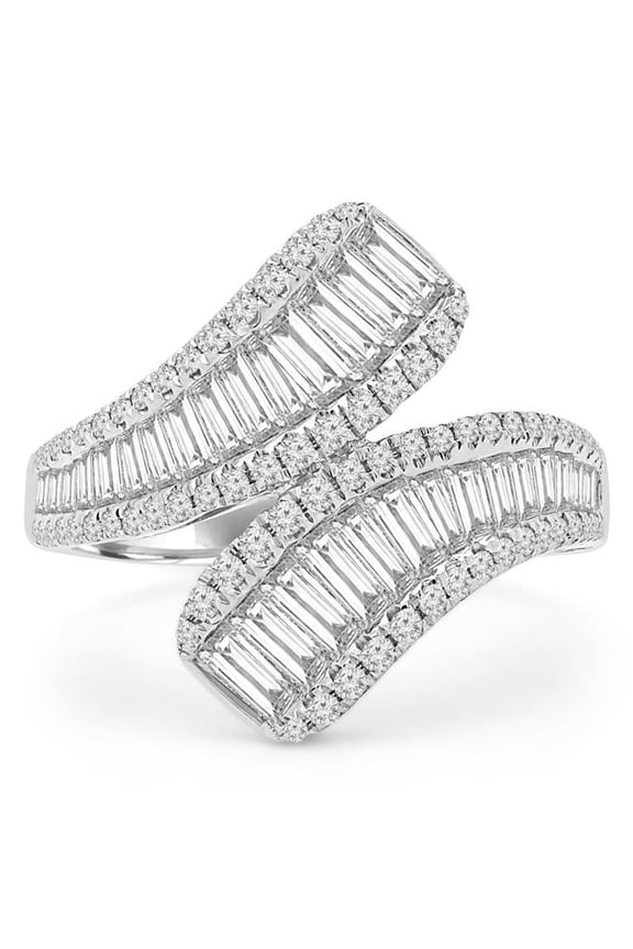 MD190283-9 1.4 CTW Round Diamond Bypass Cocktail Ring in 18K White Gold - Size 9