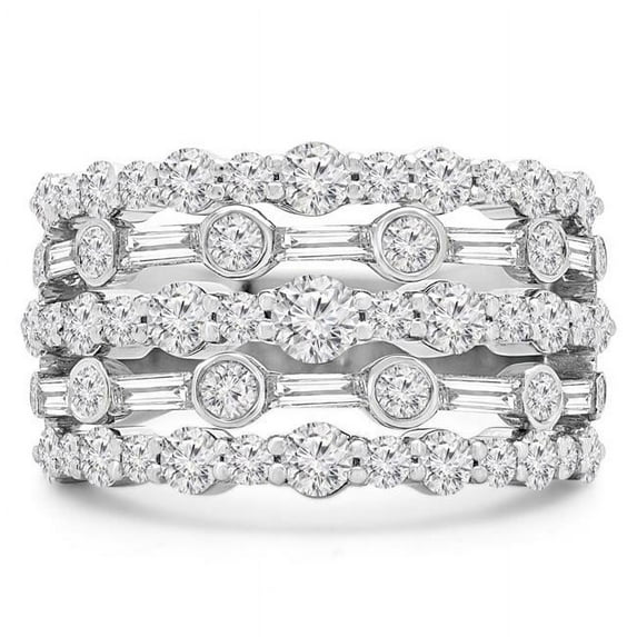 Majesty Diamonds MD190286-3.75 2.125 CTW Round Diamond Vintage Five-Row Cocktail Ring in 18K White Gold - Size 3.75