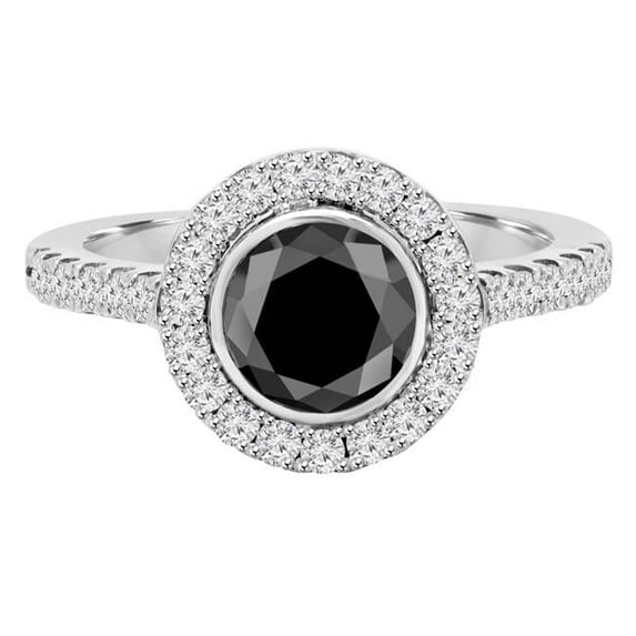 Majesty Diamonds MD190288-7.75 2 CTW Round Black Diamond Bezel Set Halo Engagement Ring in 14K White Gold with Accents - Size 7.75