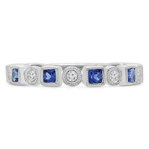 Majesty Diamonds MD190318-7 0.875 CTW Princess Blue Tanzanite Vintage Milgrain Semi-Eternity Anniversary Wedding Band Ring in 18K White Gold - Size 7