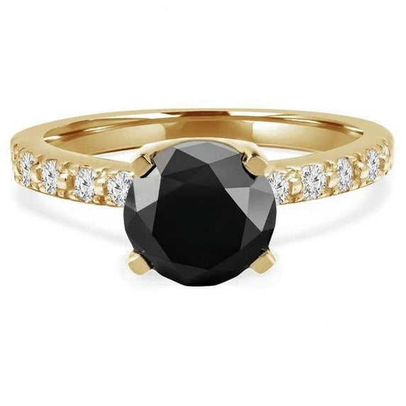 Majesty Diamonds MD190339-4 2.1 CTW Round Black Diamond Solitaire with Accents Engagement Ring in 14K Yellow Gold - Size 4