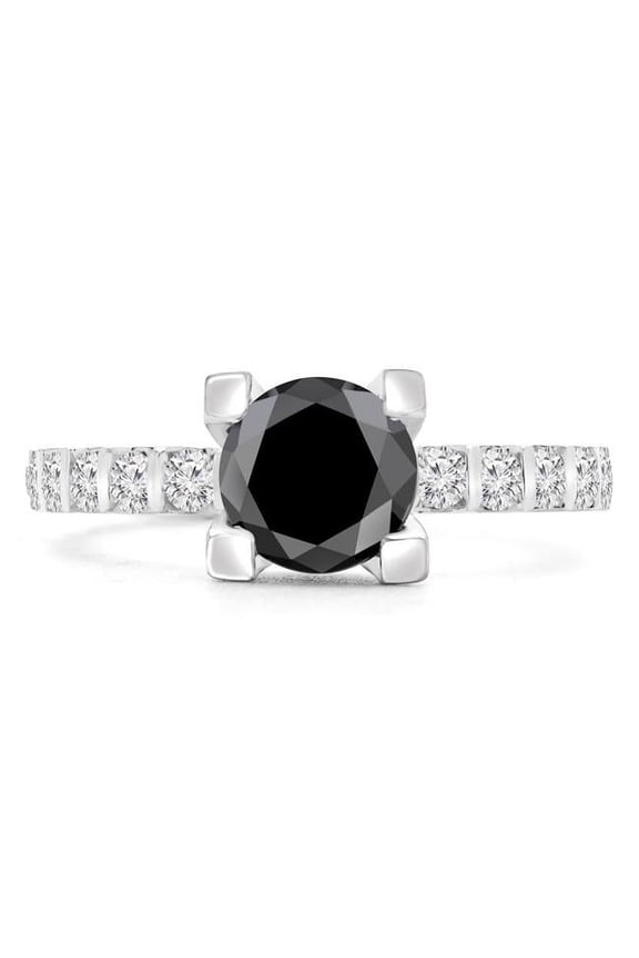 MD190411-9 2.4 CTW Round Black Diamond Solitaire with Accents Engagement Ring in 14K White Gold - Size 9