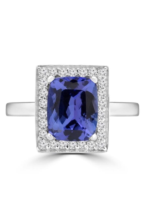 MD190419-9 2.2 CTW Cushion Purple Tanzanite Halo Halo Engagement Ring in 14K White Gold - Size 9